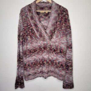 Caslon Multicolor Chunky Knit V-Neck Pullover Sweater, Size XL